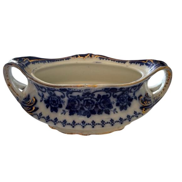W H Grindley Other - W.H Gridley & Co Blue Serving Bowl Vegetable Dish 2 Handle Antique Victorian